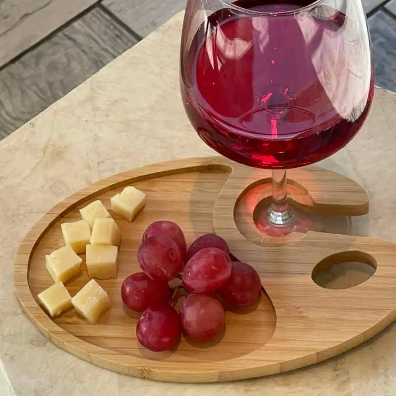 Platos de aperitivo para vino, tabla pequeña para queso, cóctel con soporte de vidrio, Buffet de madera de pino, 8,5x5,25 pulgadas, queso pequeño