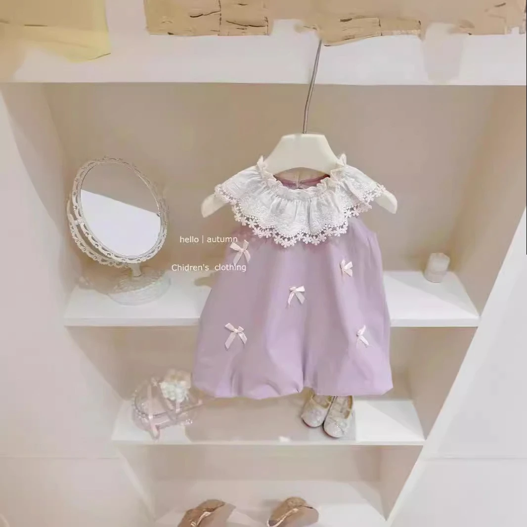 

Girls Undershirt Dress 2025 New Baby Girls Lace Collar Thin Section Sleeveless Sweet Princess Bud Cake Skirt
