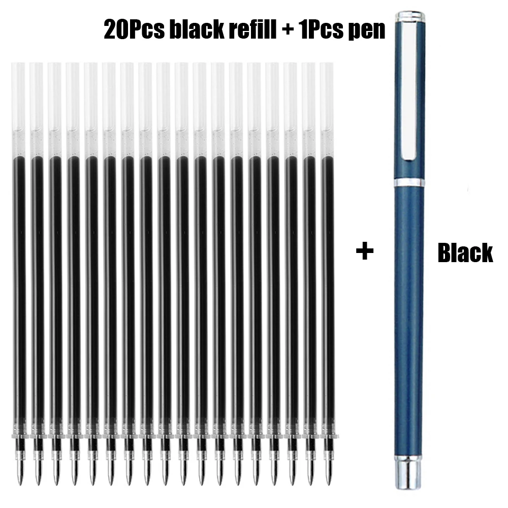 metal gel tinta sinal caneta rotativa 05 mm preto suica recarga negocio assinatura escritorio escola papelaria esferografica mais 20 pecas 01