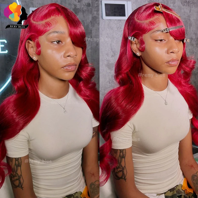 Red Lace Front Human Hair Wig 99J Burgundy Colored Body Wave Human Hair Wigs for Black Women 13x6 Transparent Lace Frontal Wig