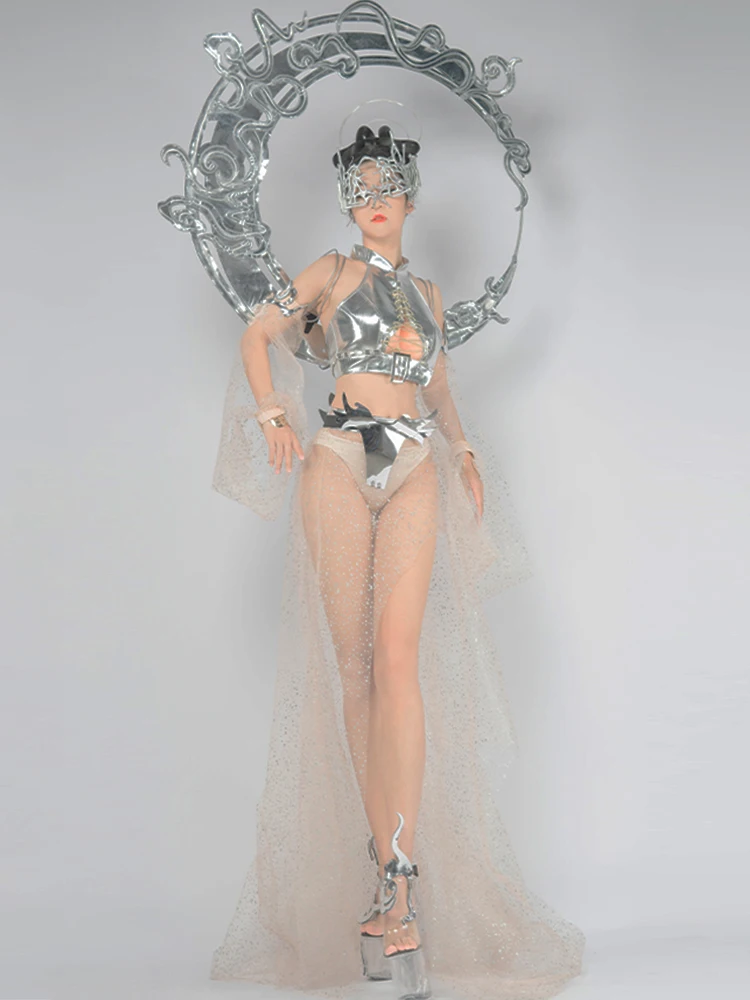2025 technologia wyczucie chiński styl Chang'e srebrny strój klub nocny Gogo występ taneczny kostium sceniczny Bar Dancerwear yj228