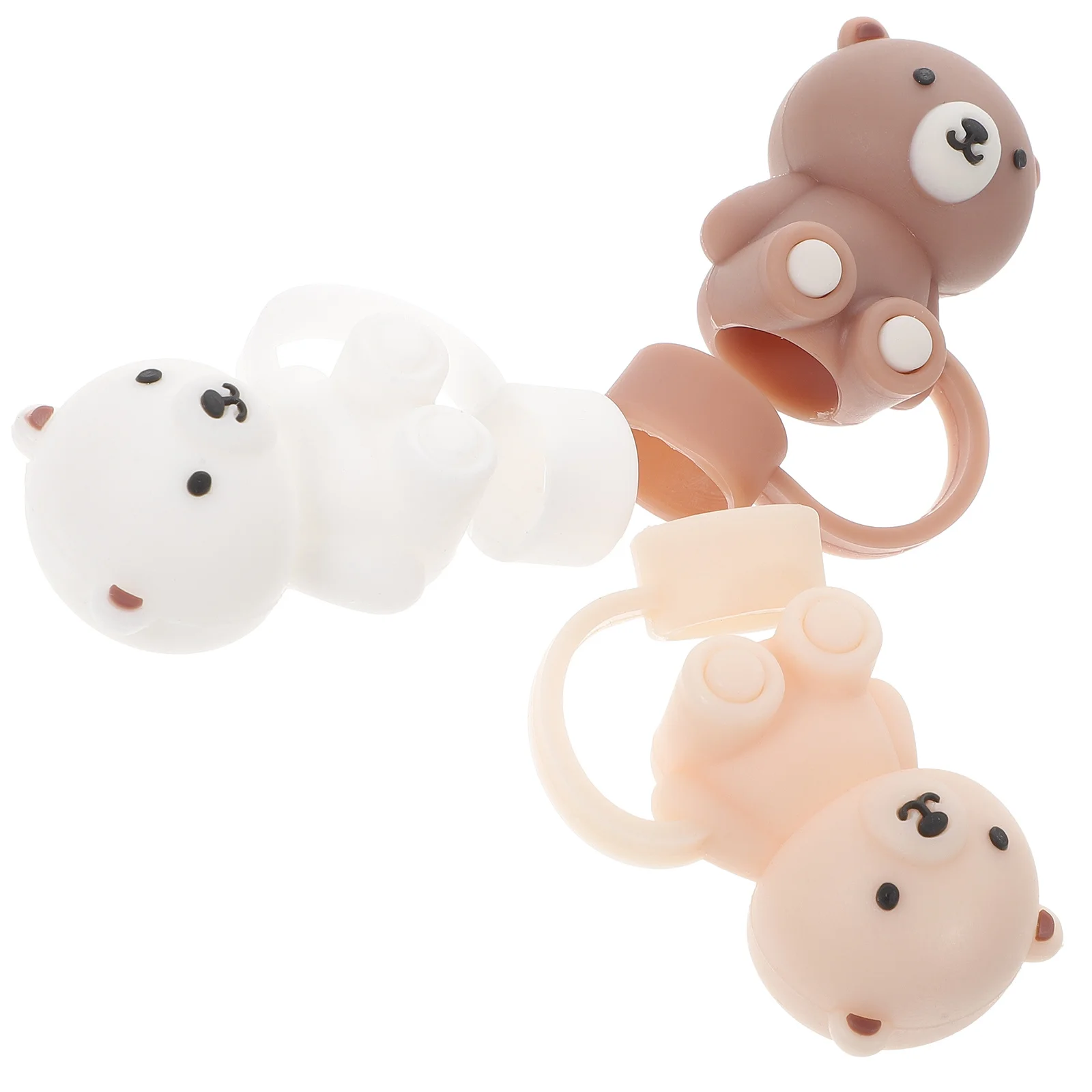 

3pcs Silicone Straw Caps Reusable Bear Shape Dust Proof Splash Proof Dishwasher Safe Drinking Covers For Family Party Picnic