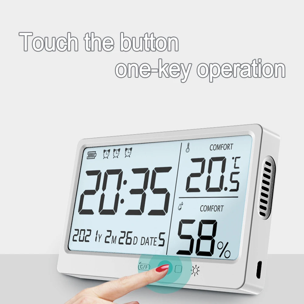 Electronic Weather Station Thermometer Digital Temperature Humidity Meter High Precision Hygrometer Alarm Clock LCD Screen