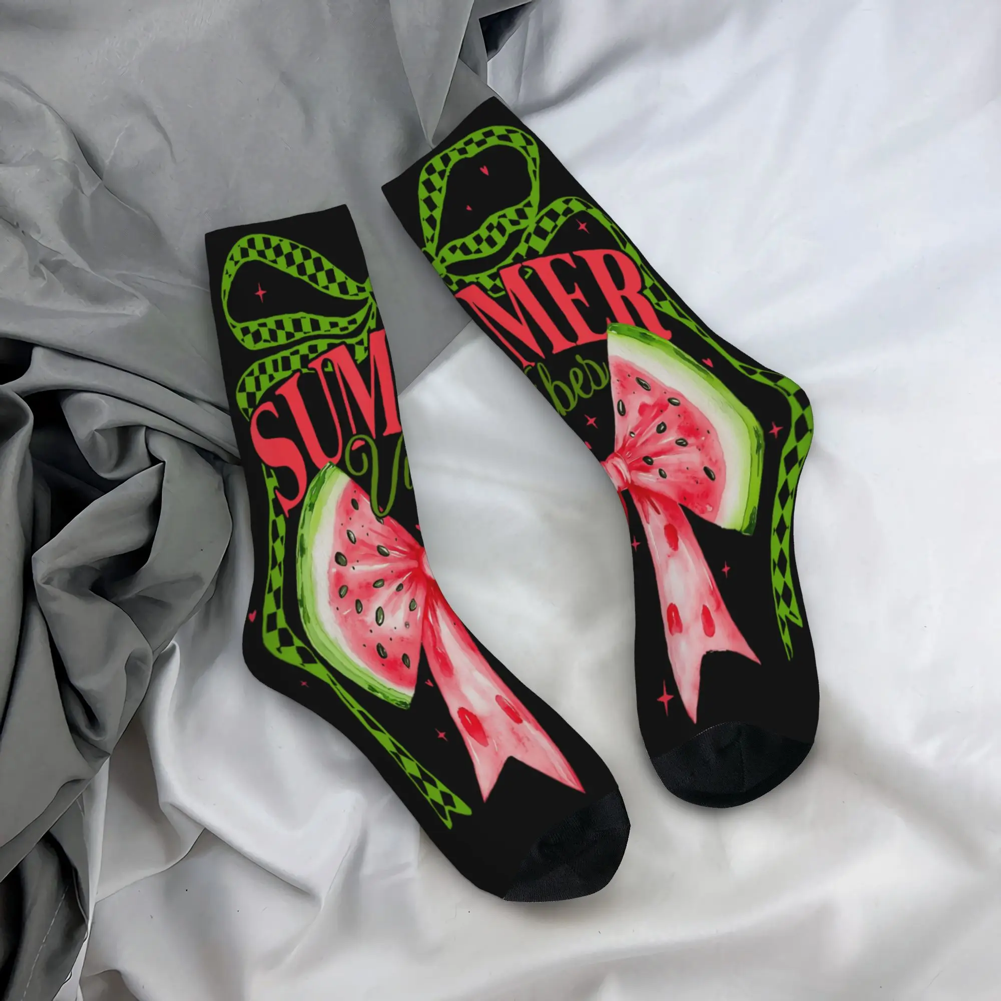 

Retro Summer Vibes Watermelon Coquette Bow Summer Vacation Socks Casual Stockings Autumn Non-Slip Men's Socks Cycling Socks