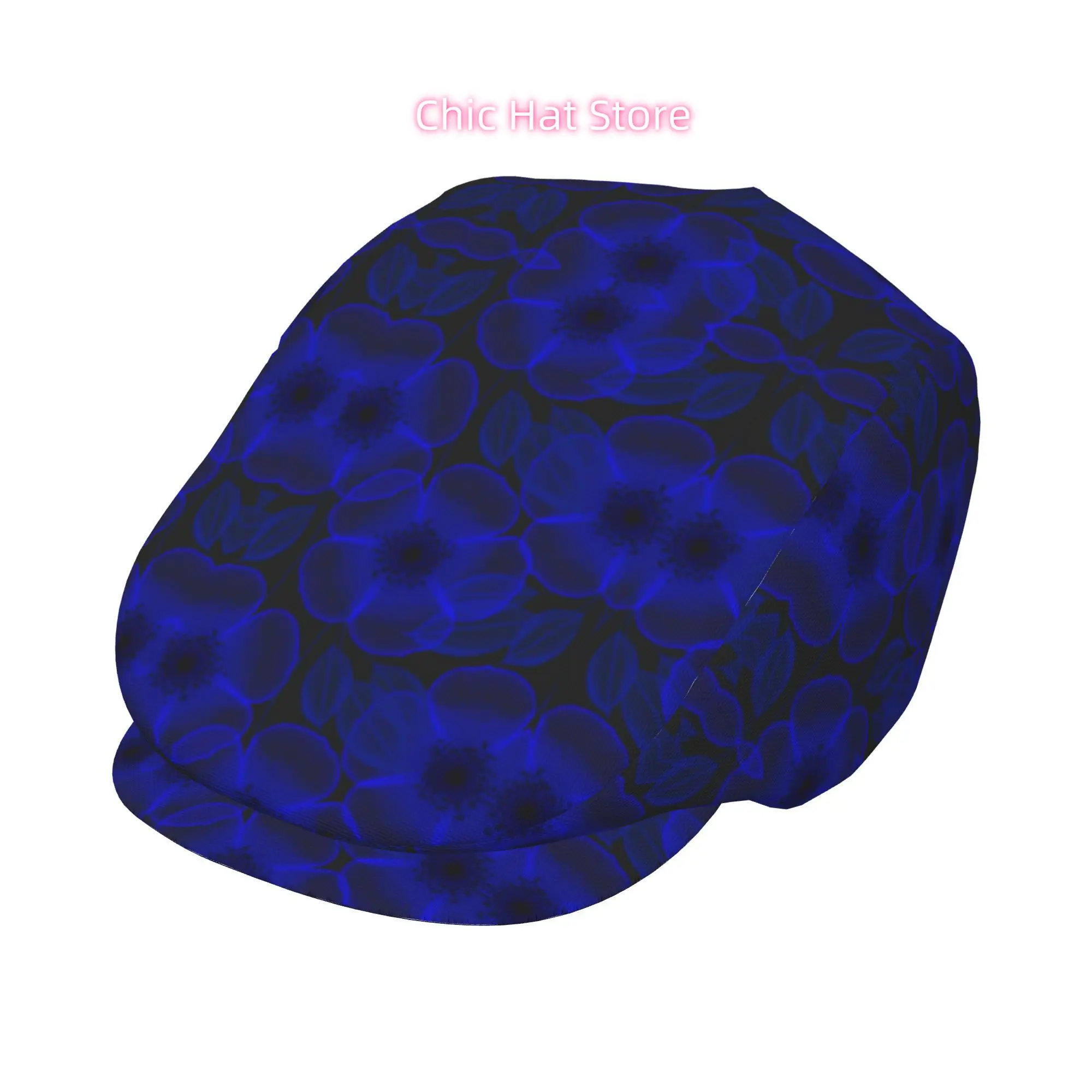1pc Neon Blue All-Over Print Flat-Top Hat for Men & Women - Retro Unisex with Metal Buckle, Lightweight All-Season Wear, 5-Layer
