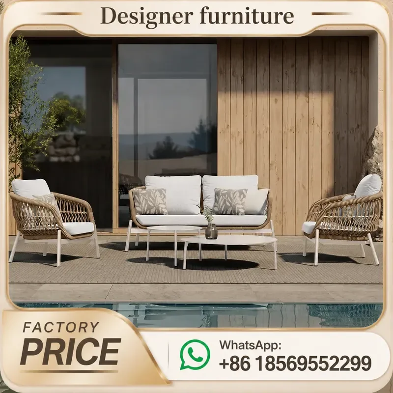Outdoor Rope Weaving Sofa Set For Hotel Patio Garden Villa Balcony Swimming Pool Resort Leisure Furniture Waterproof Durable