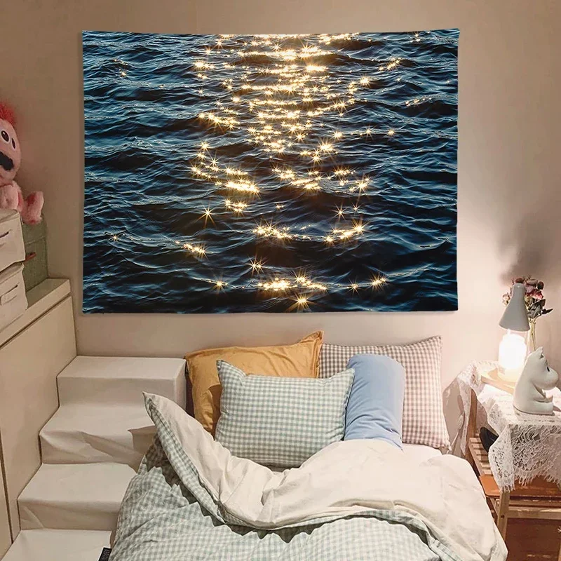 Shimmering Sea Surface Scenery Vacation Tapestry River Tapestry Wall Decor  Bedroom Decoration Tapestry Bedding Room Decorative