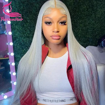 Full Lace Pruiken Zilver Grijs 613 Gekleurd 13X6 Hd Transparant Lace Frontale Pruiken Menselijk Haar Pruik Voor Zwarte Vrouwen Braziliaanse Remy Haar