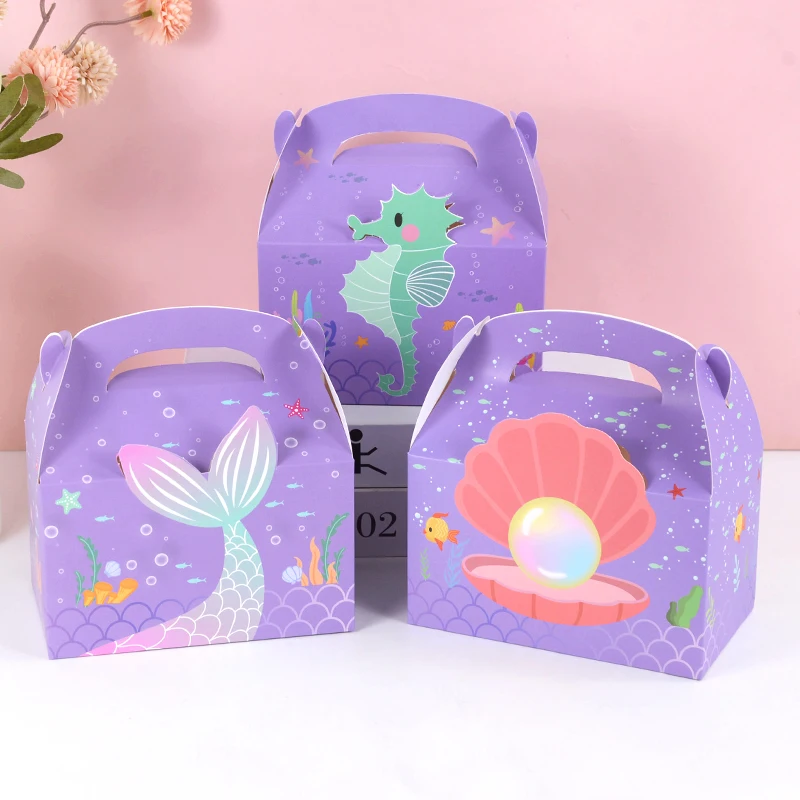 

3pcs Purple Mermaid Gift Boxes Candy Cookies Gift Packaging Box Ocean Theme Wedding Birthday Party Decor Baby Shower Supplies