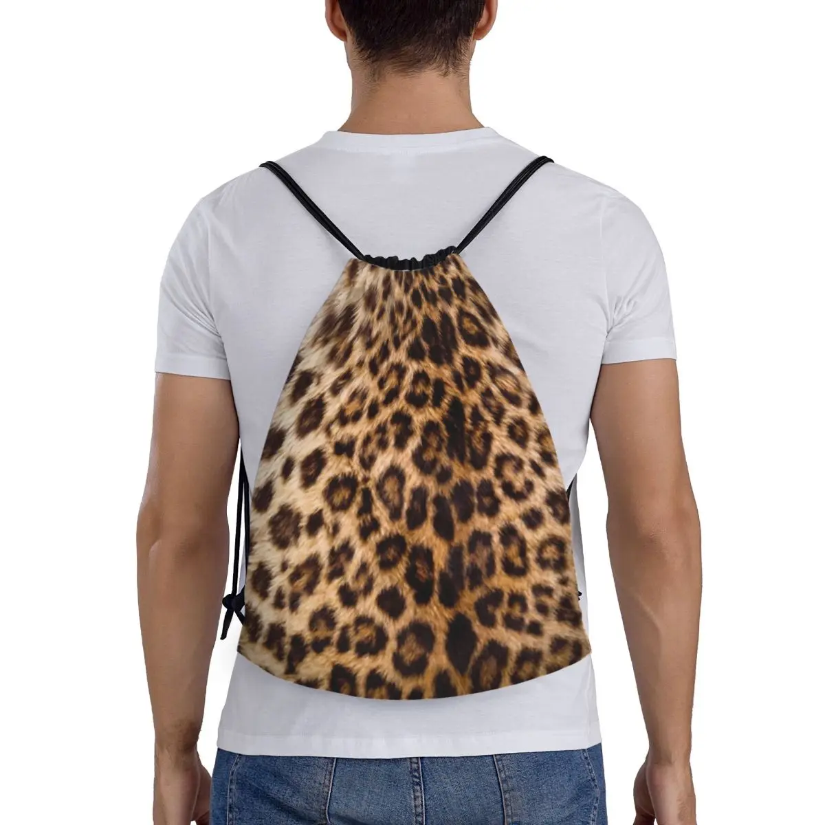 Custom Leopard Cheetah Fur Hide Drawstring Bags for Shopping Yoga Backpacks Women Men Animal Fur Pattern Sports Gym Sackpack