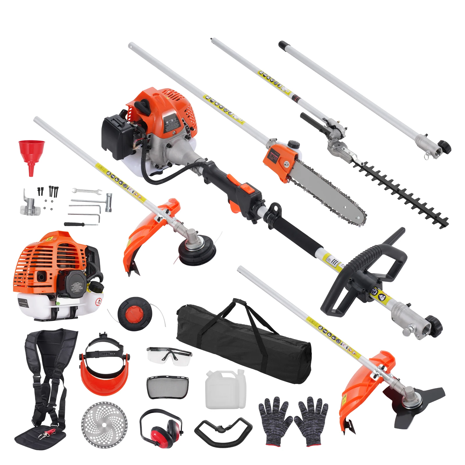 SucceBuy 43CC 6-in-1 Strumenti di rifinitura multifunzionali Tagliasiepi a gas Weed Eater String Trimmer Decespugliatore Edger Pole Motosega