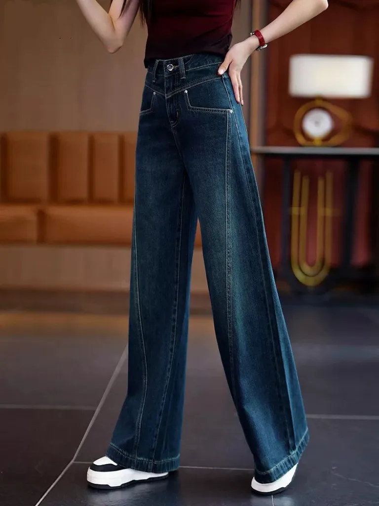 

Джинсы с высокой талией и широкими штанинами, модные, в ретро-стиле, женские, весенние, повседневные, из дышащей хлопковой смеси