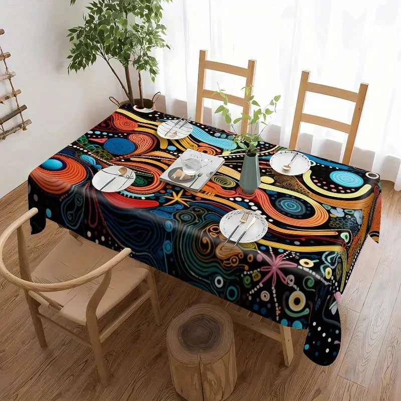 JIT 1pc Elegant and Fashionable Colorful Theme Printed Tablecloth, Washable, Suitable for Family Kitchen and Dining Areaszyc
