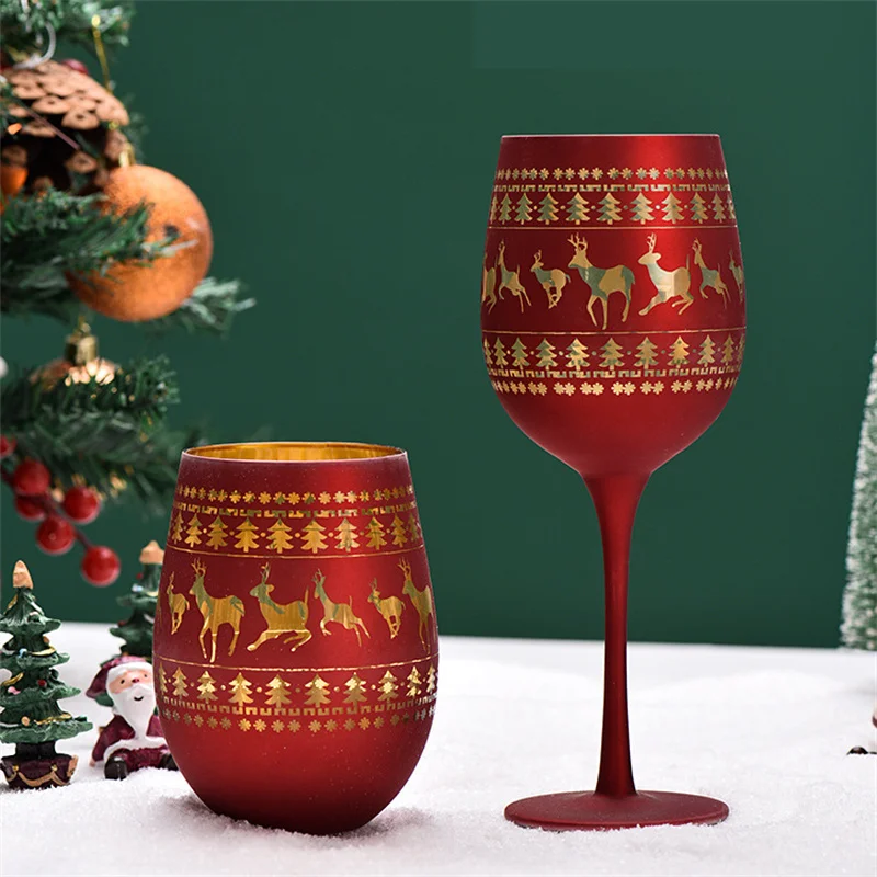 

450/520ml Christmas tree Goblet Red Wine Glass Egg Cups Electroplating Engraving Champagne Glass Christmas Party Home Goblet