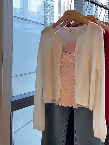 방수 오픈 카디건 달콤한 스타일 루즈핏 긴 소매 니트 브라ided 여성용 봄 외투 루즈한 얇은 천 작은 드래프트 에어컨 상의 오픈 카디건 카디건