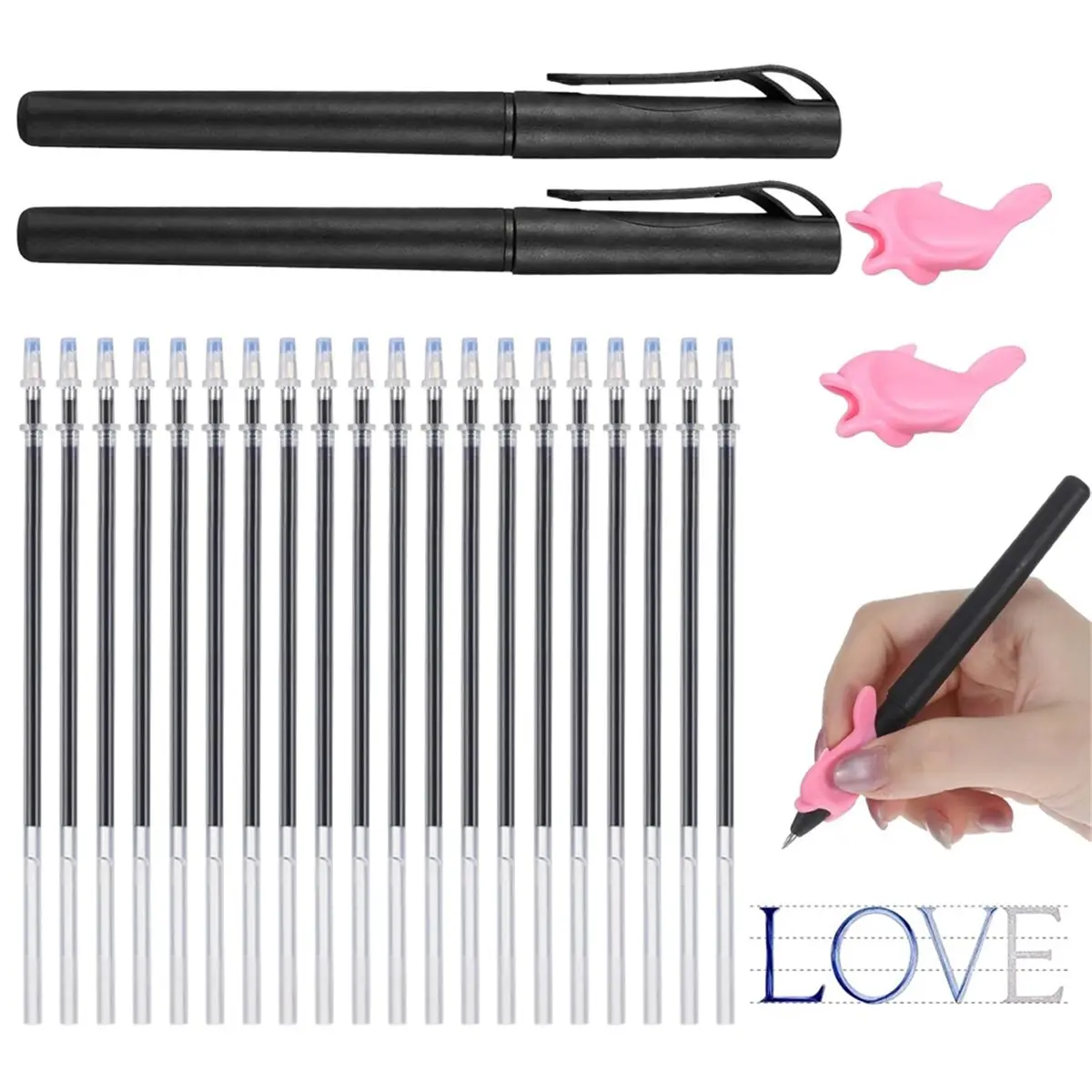 DT35BG Ink Pen 24pc Refills for Grooved Handwriting Workbooks Magical Pens for Handwriting Book Reusable with Writing Training