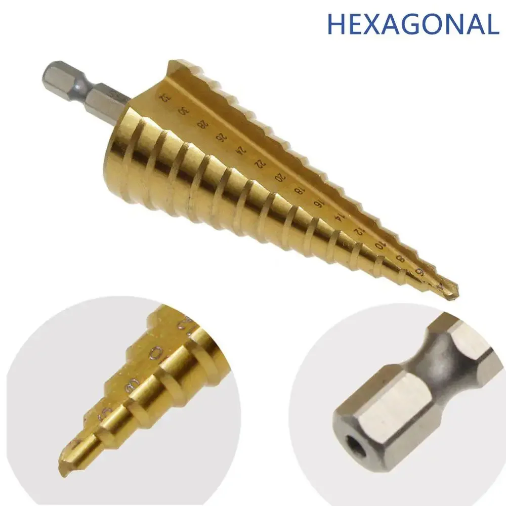 4Size HSS Titanium Coated Step Drill Bit Drilling Power Tools for Metal High Speed Steel Wood Hole Cutter Cone Drill