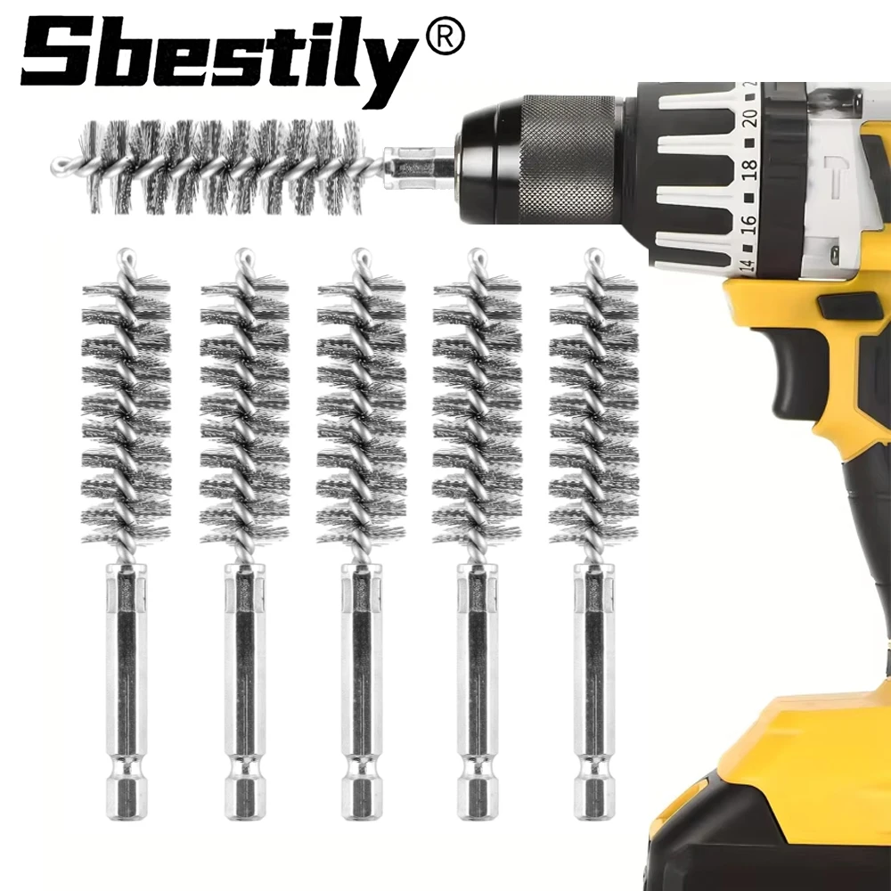 5PCS Hexagonal Shank Steel Wire Brush Twisted Wire Brushes Stainless Steel Bore Brush For Electric Drill Rotary Cleaning Tools