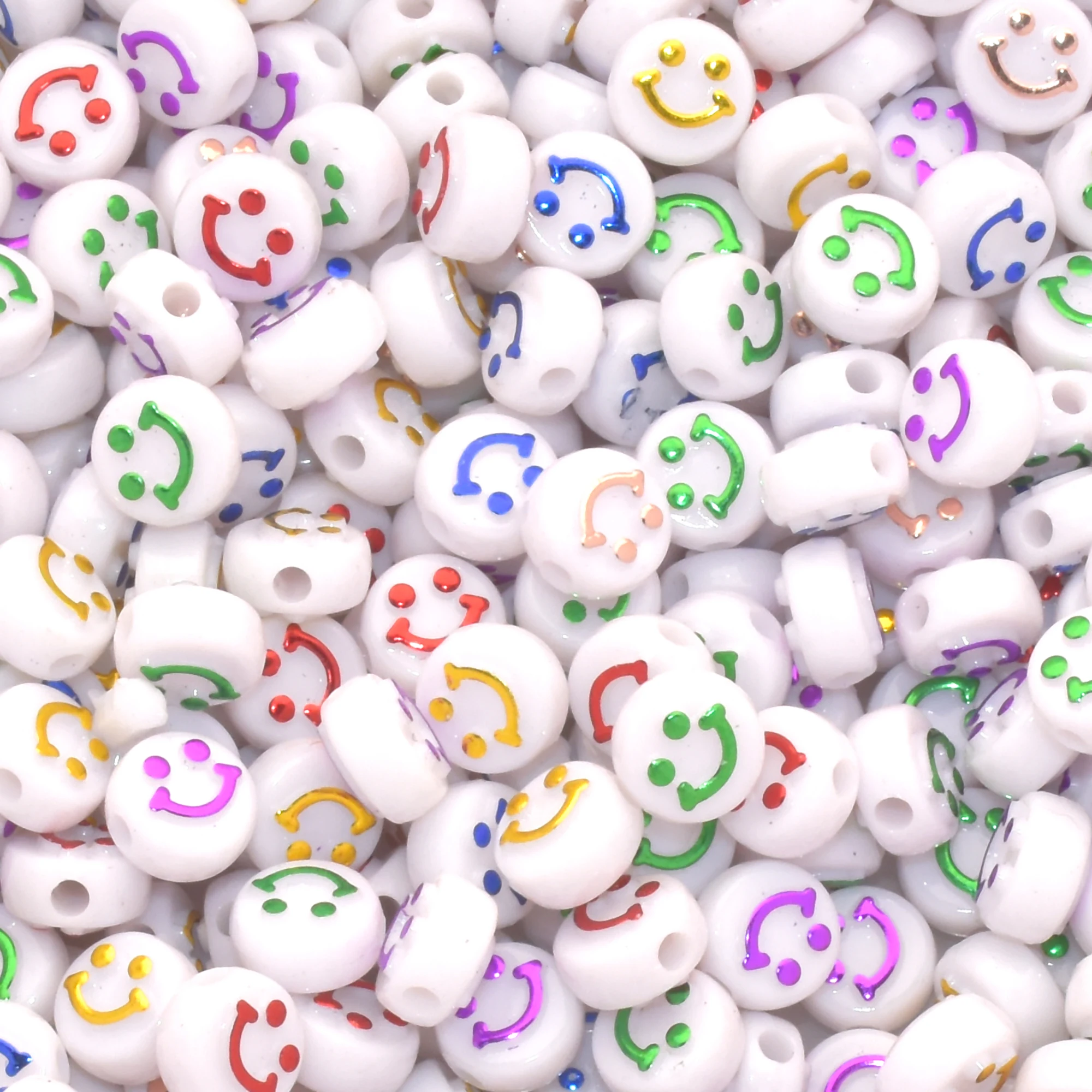 

100/300/600PCS Acrylic Smile Face Beads for DIY Jewelry Making 6x10mm Rainbow/White Mix Color Loose Beads for Bracelet Necklace