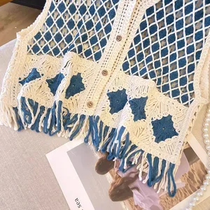 Frauenweste plaidfreies Netzschach, Urlaub am Meer, hohle Nachthemd, ethnische Stilmäntel, Frühling, Sommer, neu 6 Hauptverkäufe mit Helligkeit - №3