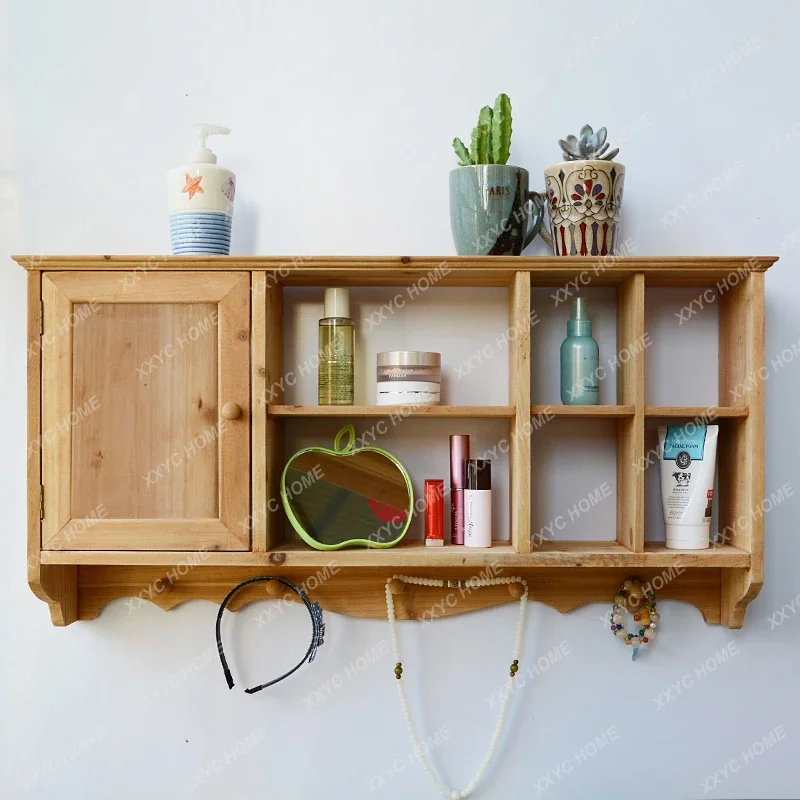 

HSolid wood retro storage wall rack cup tea set table edge shelf wall decoration creative wall hanging hanging cabinet