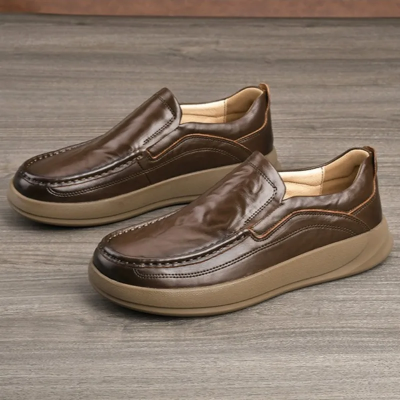 High Quality Genuine Leather Casual Men's Shoes Soft Sole Comfortable Leather Shoes for Men Thick Sole Business Men's Sneakers