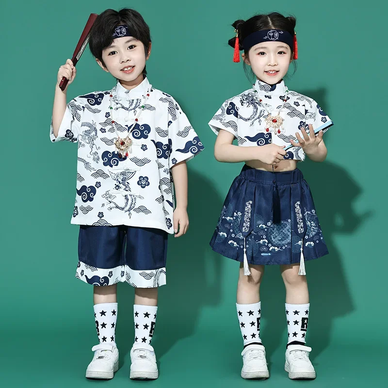 Children's Chinese performance clothes Kindergarten boys' Hanfu girls' horse skirt Chorus clothes set