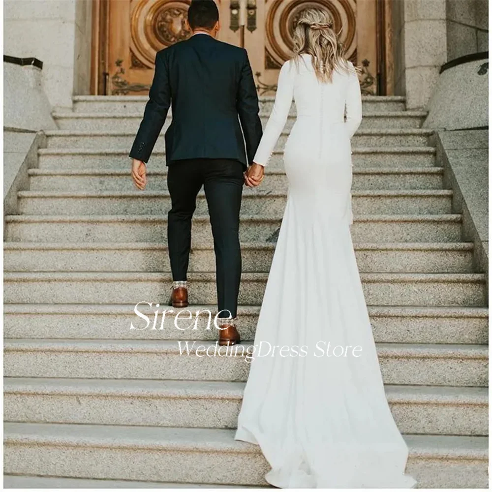 

Sirene Elegant 2025 Mermaid Stain Prom Wedding Dresses for Women Square Simple Long Sleeves Floor Length Bridal Gowns Customized