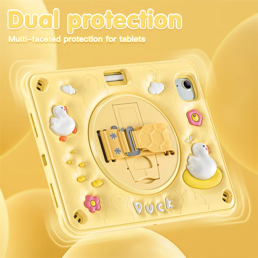 Cartoon Duck Kids Case for iPad Air 11 2024 Shockproof Tablet Cover for iPad Air 11