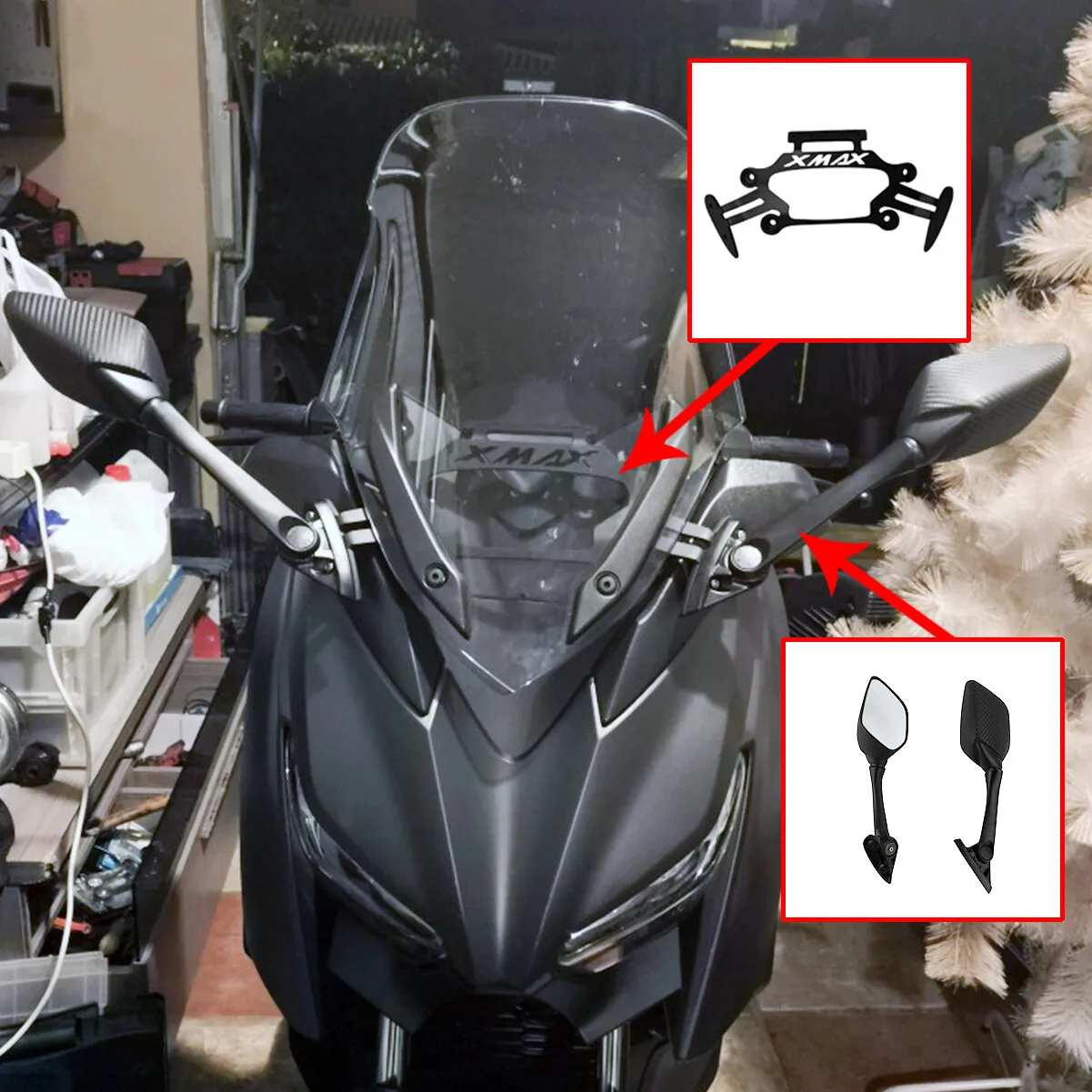 For 2017-2022 XMAX300 400 125 250 Motorcycle Phone GPS Bracket Holder Mirrors