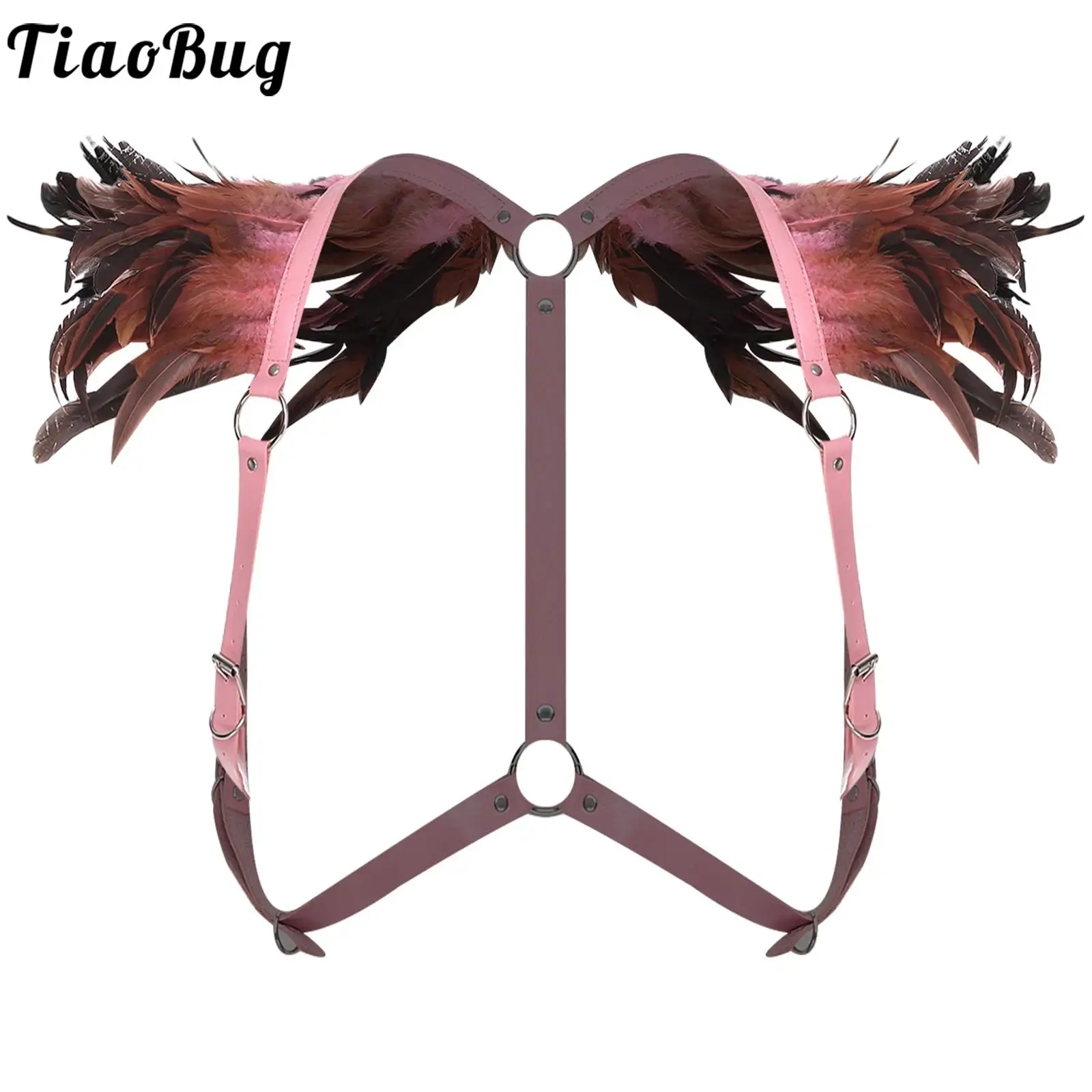

Unisex Gothic Punk Feather Epaulets Chest Harness Belts Adjustable Body Belt Straps Costume Cosplay Accessory for Party Club