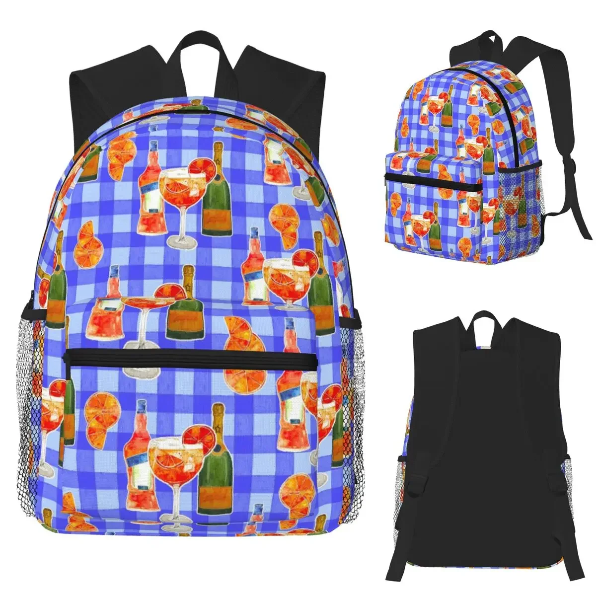 

Летний итальянский сприц, пикник, синий клетчатый узор, студенческий рюкзак, школьная сумка, походный дорожный рюкзак, сумка для книг, сумки на плечо