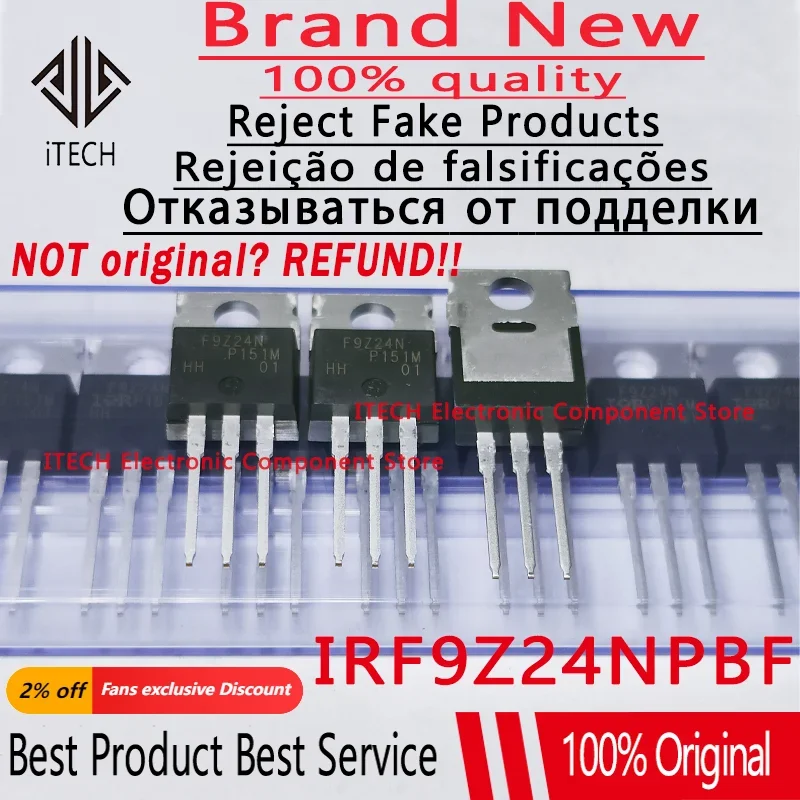 10pcs/lot Original IRF9Z24NPBF IRF9Z24N F9Z24N TO-220 P Channel 12A 55V Welder Common FET 100% New and Genuine