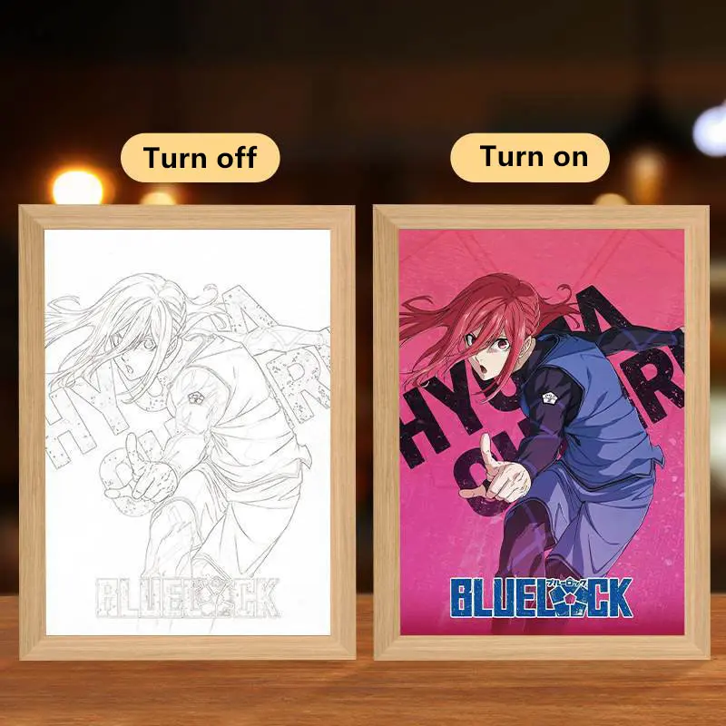Anime cerradura azul Isagi Yoichi pintura con luz Led nivelación individual marco de dibujos animados lámpara de noche decoración de mesa de habitación juguetes para niños regalo para seguidores