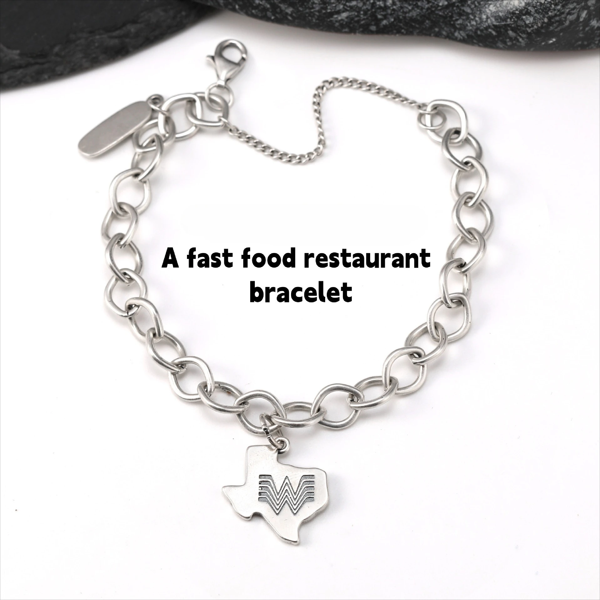 

S925 Silver Texas Fast Food Logo Charm Bracelet, Fun Commemorative High Sense Fashion Jewelry 2026