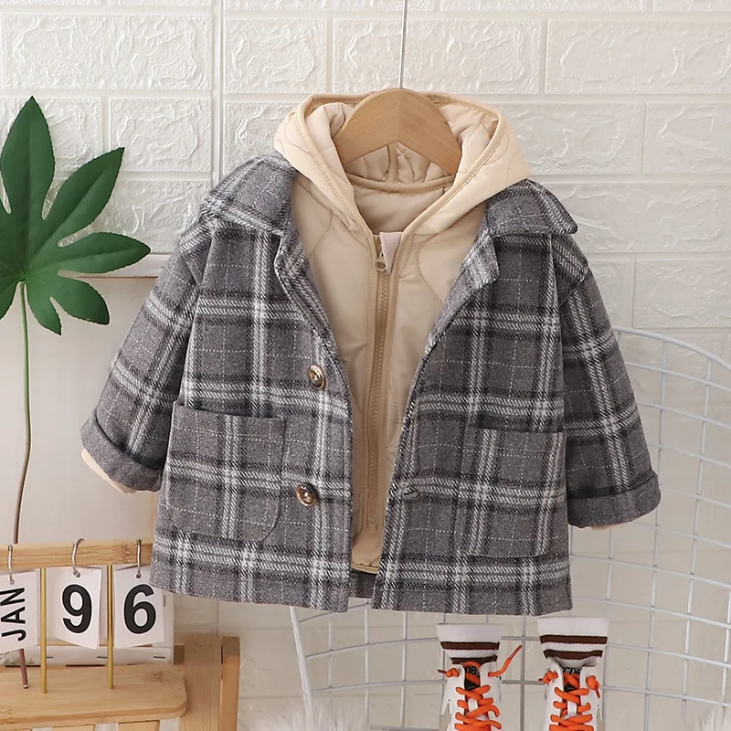 Boys Woolen Trench Coats Autumn Winter 2024 Children Thick Down Jackets For Baby Warm Clothes Outerwear Tops Kid Outdoors Parkas