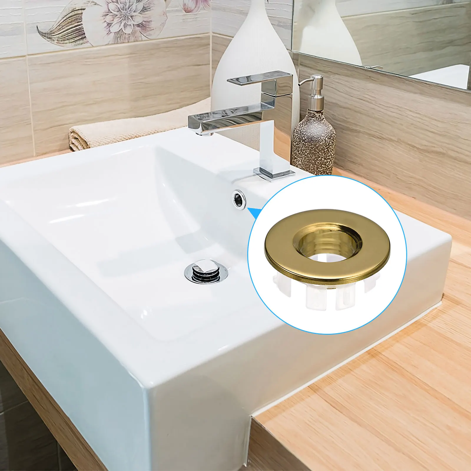 1/2Pcs Sink Trim Overflow Cover Sink Overflow Rings Bathroom Kitchen Basin Drain Cover Hole Insert in Round Caps Gold/Bronze