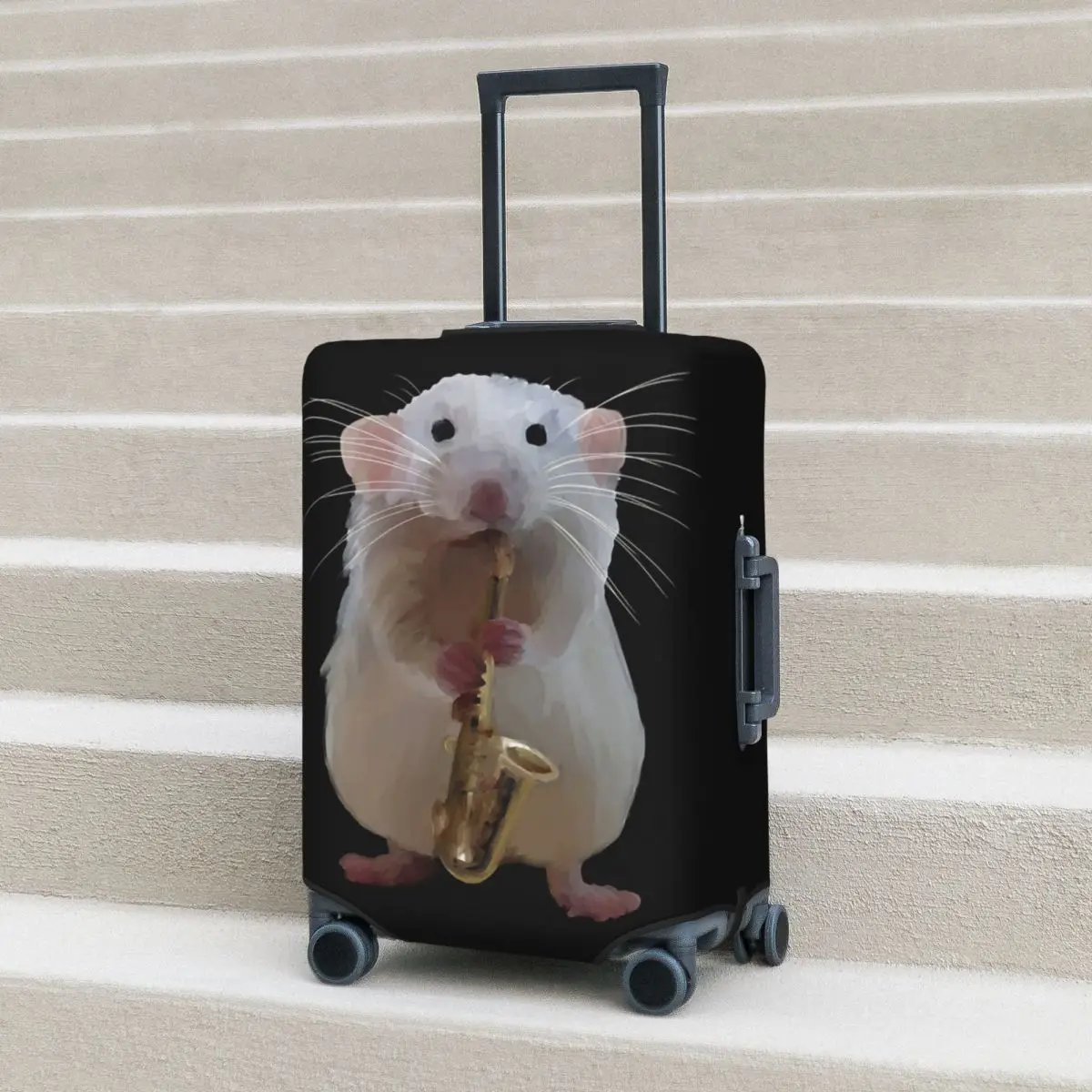 

Rat Playing The Saxophone Suitcase Cover Protection Elastic Travel Luggage Protector Covers for 18-32 Inch