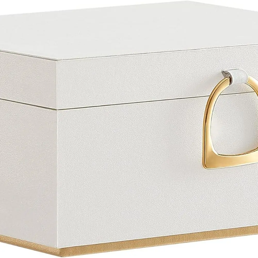 

White 2-Layer Floating Jewelry Box with Handle and Removable Tray, Ideal for Christmas Gifts, 8.1x9.4x4.3 Inches