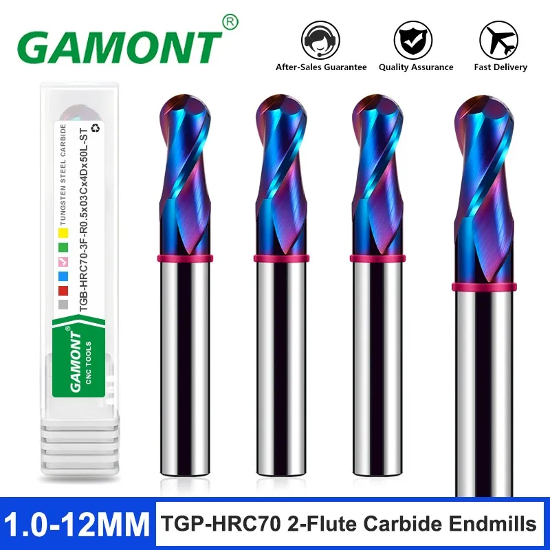 GAMONT TGP-HRC70 2F Color Circle Endmills Blue Nano Coating Tungsten Steel Carbide Milling Cutter For CNC Mechanical Endmills