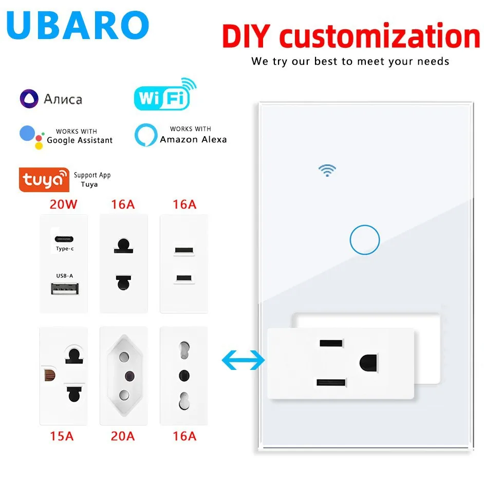 Tuya WiFi Smart Switch 118 Type USB Socket Combo US Brazil Italy Thailand  Standard