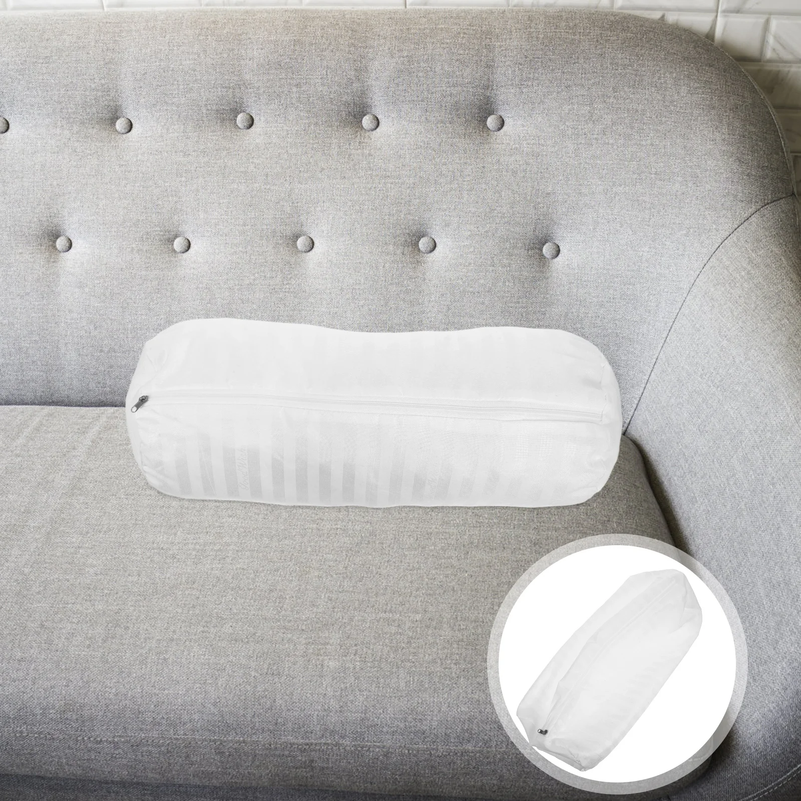 

Bolster Pillow Cover Cylinder Neck Roll Pillow Case Zipper 18.6 Inch Round Cushion Cover Sofa Bed White Tube Pillows for Couch