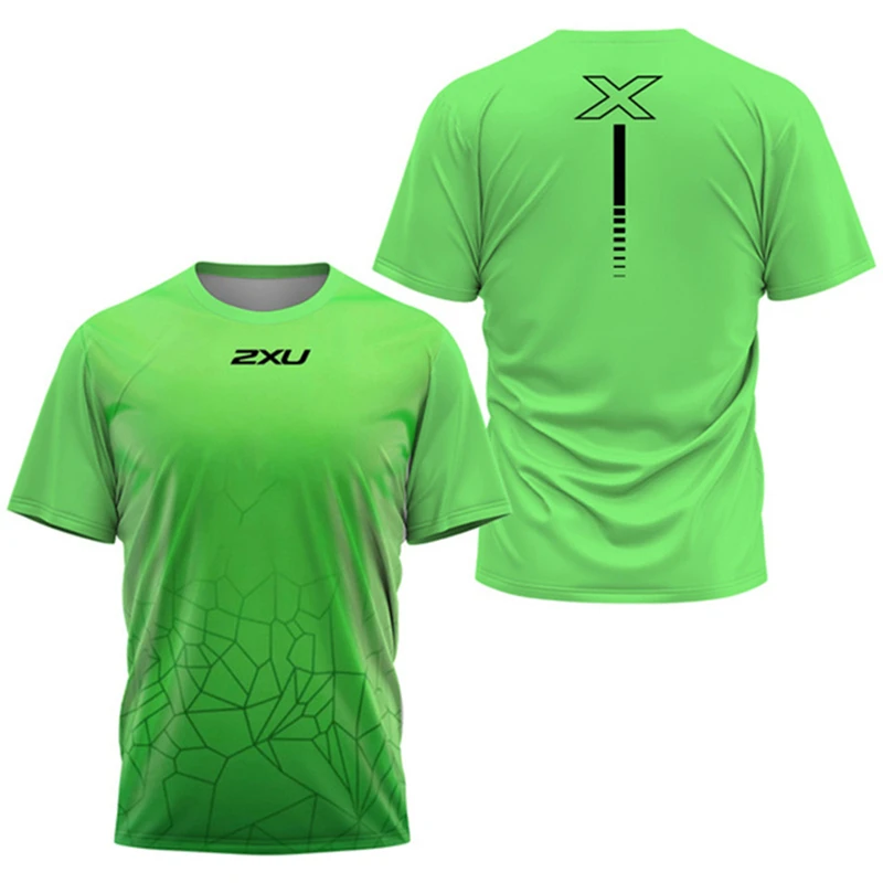 Men Gym Sportswear Fashion T-Shirts Summer Outdoor Run Fitness Breathable Short Sleeve Letter Badminton Training O-Neck Gym Tops