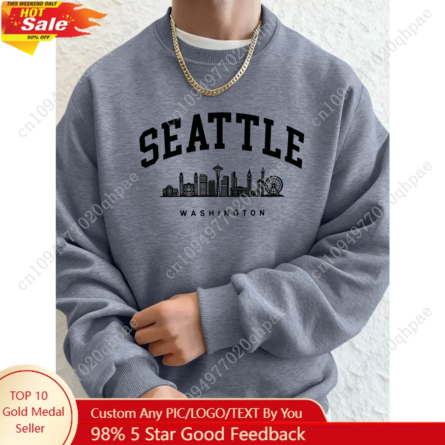 

Seattle Washington Letter Creative Printed Fashion Sportswear Man Pocket Warm Top Fleece All-Match Clothes Comfy Soft Sweatshirt
