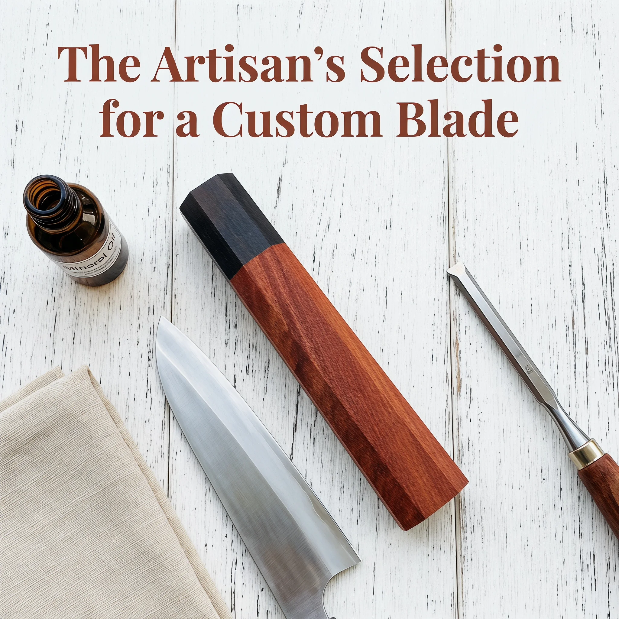 Octagonal Blood Sandalwood + Ebony Knife Handle Replacement, DIY Custom Wood Handle for Kitchen Chef Knife