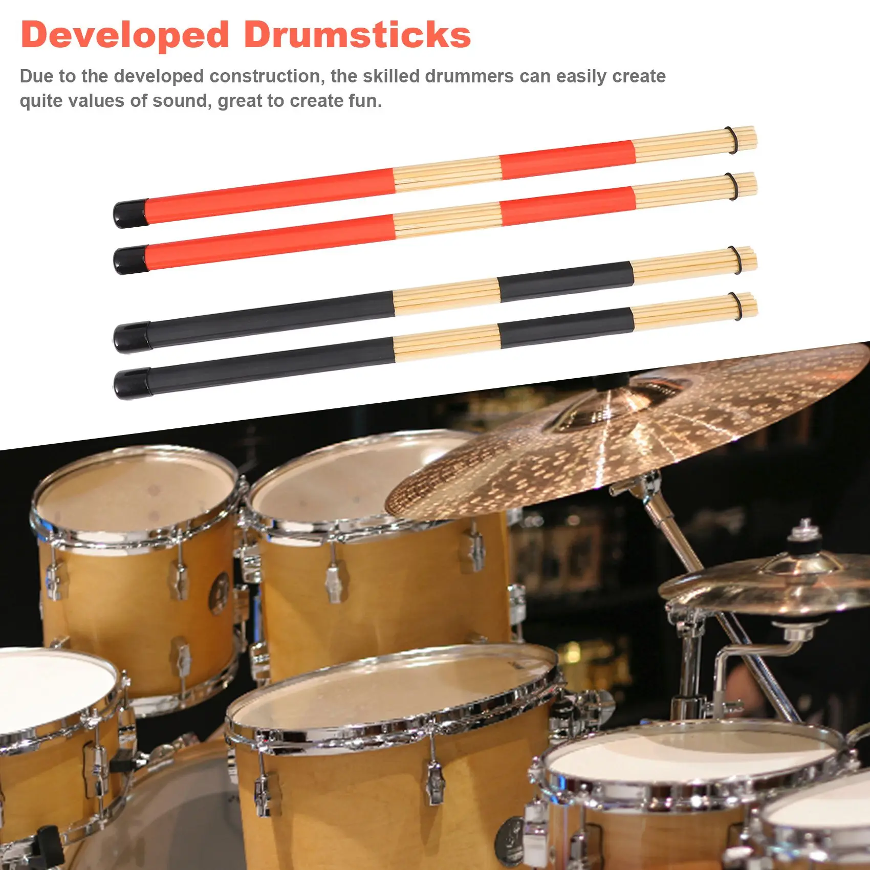 UJVS-2 Pairs Drum Sticks Brushes Rute Jazz Drumsticks Practical Drumsticks for Skilled Drummers to Create New Sound of Drum