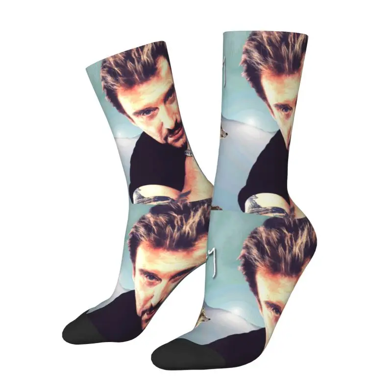 Johnny Hallyday Dress Socks Men Women Warm Fashion Novelty French Rock Singer Crew Socks