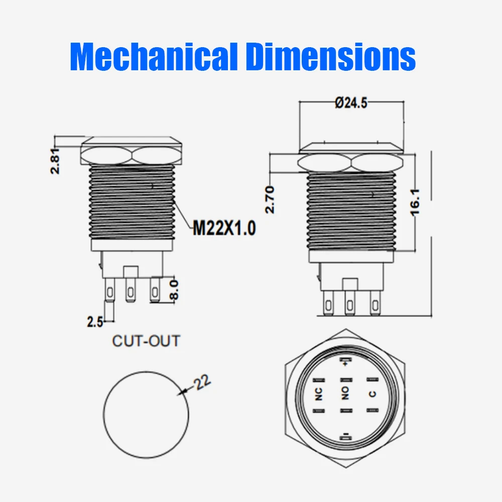 30 Uds BL-JS-22MZ8-FT-XX-XX = XS interruptor impermeable de acero Selector giratorio eléctrico interruptor de llave Universal