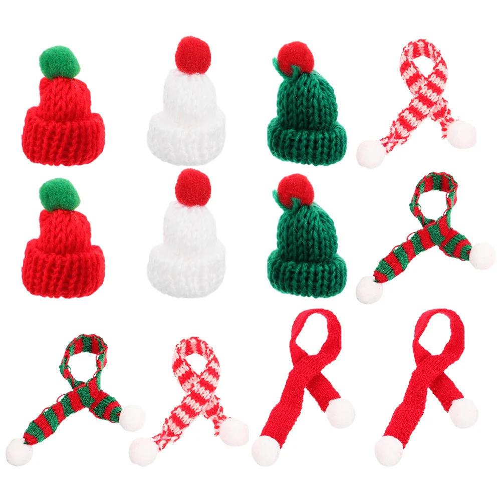 

12Pcs Mini Christmas Knit Hats and Scarves Tiny Holiday Santa Hat Set for Crafts Xmas Decor DIY Mini Knit Hat