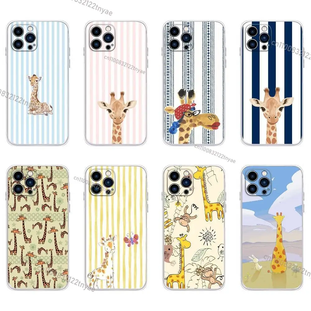 

Striped Background Giraffe Phone Case For IPhone17,16,E,15,14,13,12,11 Pro Max XR XS Max Plus Cute INS Cover Case